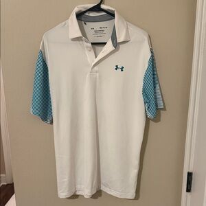 Under Armour Men's Polo Shirt in White and Blue Stripes